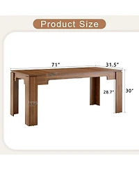 Streamdale Furniture 71" Walnut Mdf Spliced Dining Table with Grooved Legs for 6-8 People