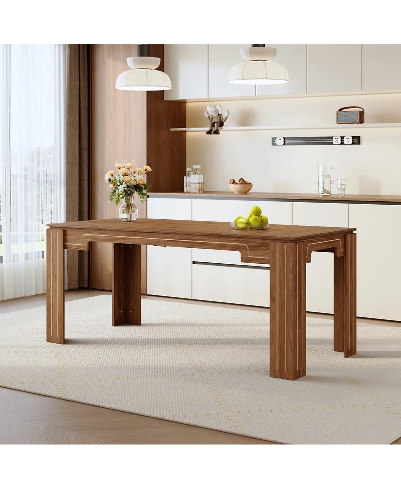 Streamdale Furniture 71" Walnut Mdf Spliced Dining Table with Grooved Legs for 6-8 People