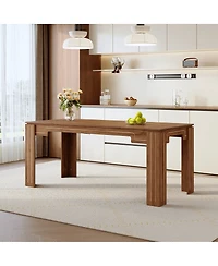 Streamdale Furniture 71" Walnut Mdf Spliced Dining Table with Grooved Legs for 6-8 People