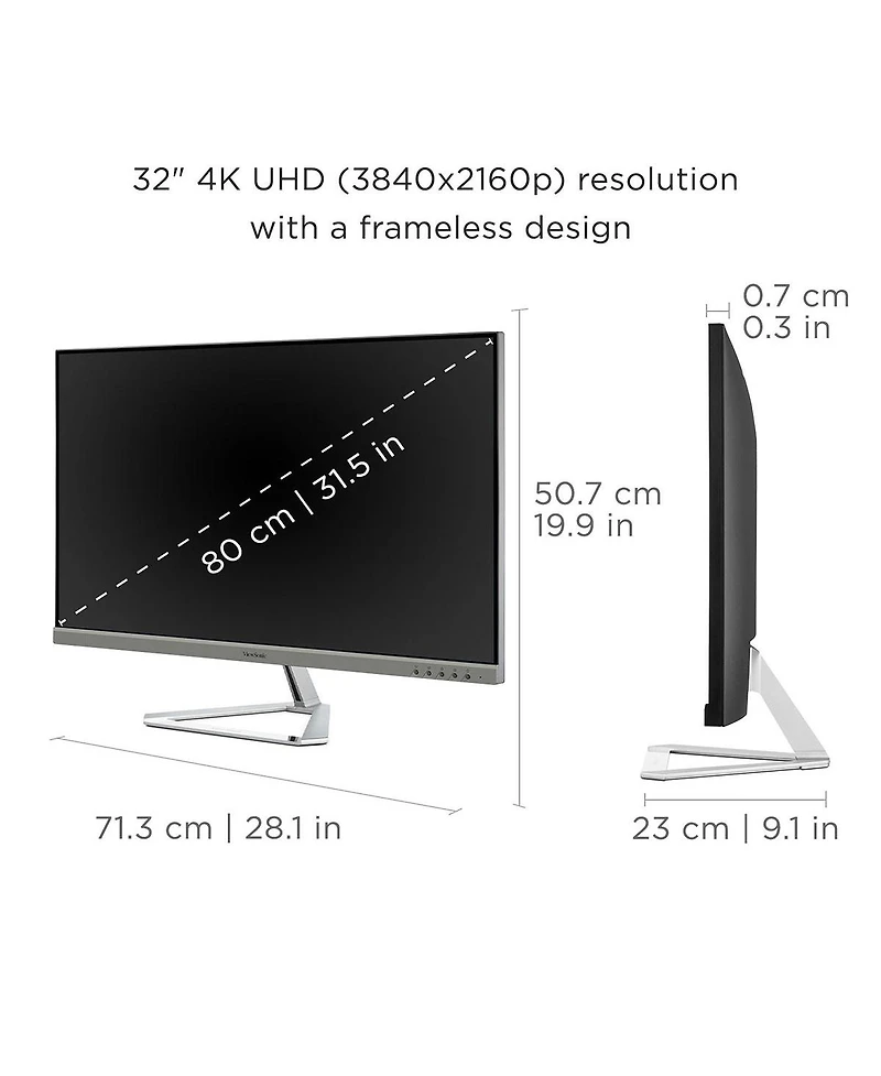 ViewSonic VX3276-4K-mhd 32" 16:9 4K Uhd Frameless Mva Led Monitor, Built-In Speakers