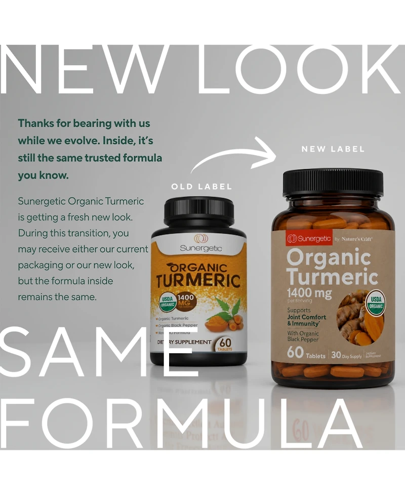 Sunergetic Turmeric Tablets with Black Pepper, 1400mg Per Serving, 60 Count