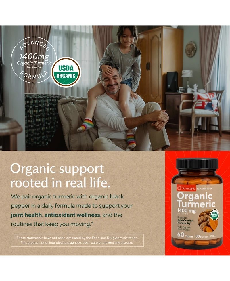 Sunergetic Turmeric Tablets with Black Pepper, 1400mg Per Serving, 60 Count