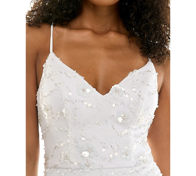 Seni & Cade Juniors' Floral Beaded Bodycon Dress