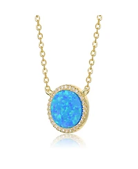 Rachel Glauber Dainty 14K Gold Plated Sparkling Opal and Cz Halo Necklace