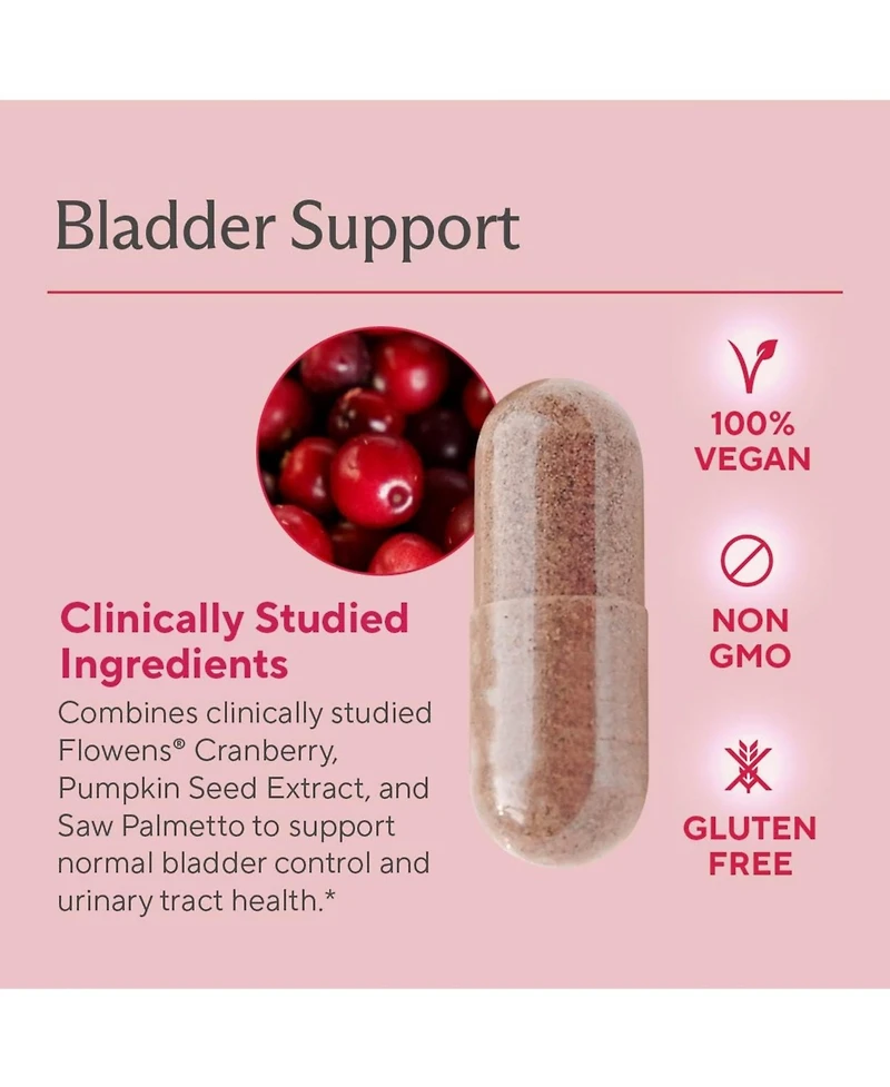 Sunergetic Bladder Support Supplement, Urinary Urgency and Frequency Control with Cranberry, Pumpkin Seed and Saw Palmetto, 60 Capsules