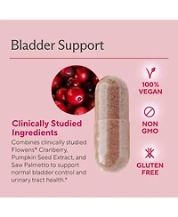 Sunergetic Bladder Support Supplement, Urinary Urgency and Frequency Control with Cranberry, Pumpkin Seed and Saw Palmetto, 60 Capsules