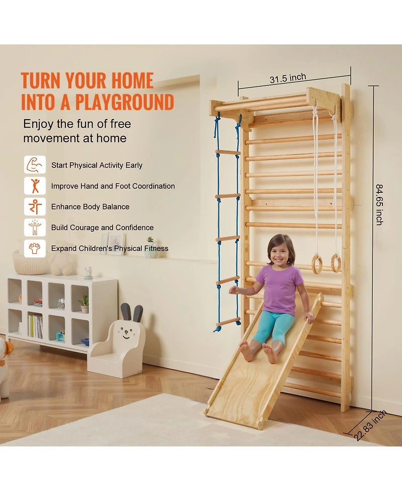 Vevor Swedish Ladder Wall Gym 5 in 1 Wooden Indoor Playground Climbing Toys