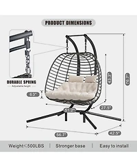 Vlsrka Double Hanging Egg Chair with Stand, Cushioned Patio Swing Loveseat, Indoor Outdoor Use