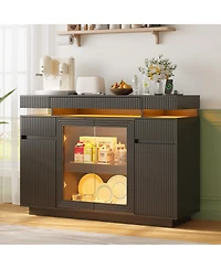Vlsrka 47.24" Modern Sideboard Cabinet with Led Lights, Glass Doors and Usb Charging