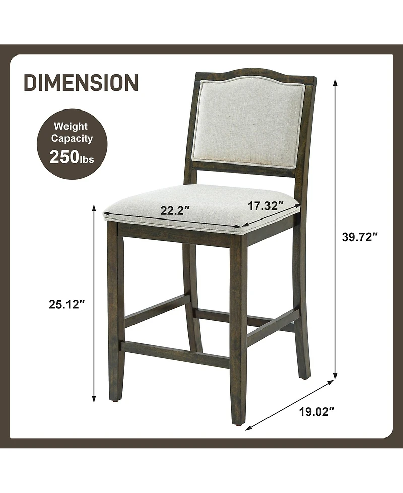 Maison Boucle Counter Height Bar Stools Set of 2, Solid Wood Frame, Upholstered Seat And Back, Curved Backrest