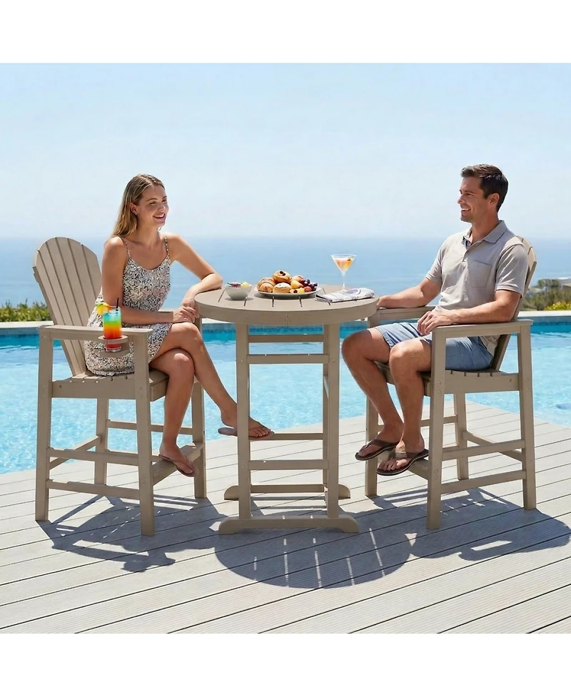 Streamdale 3-Piece Antique Wood Hdpe Indoor/Outdoor Bar Height Bistro Set