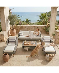Streamdale Furniture 6-Piece All-Weather Pe Wicker Outdoor Sofa Set with Wood Table