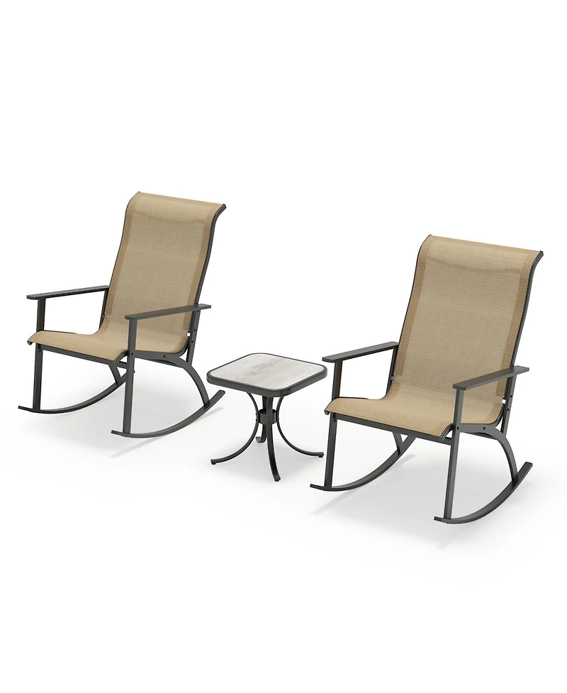Slickblue Rocking Bistro Set Heavy Duty Chairs with High Back and Wpc Table