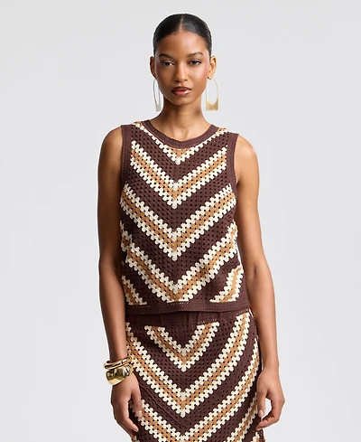 Avec Les Filles Women's Sleeveless Crochet Sweater