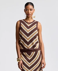 Avec Les Filles Women's Sleeveless Crochet Sweater