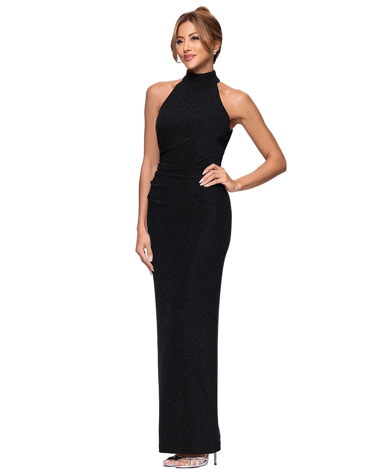 Xscape Petite Metallic Knit Mock Neck Sheath Gown