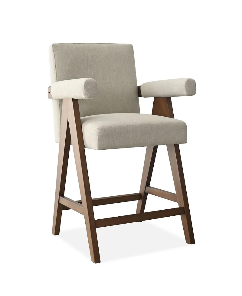 Maison Boucle Set of 4 Mid-Century Modern Counter Height Bar Stool with Arms, Solid Wood Frame, Upholstered Full Back, Footrest