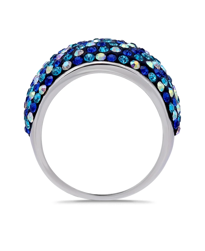 Macy's Pave Crystal Fine Silver-Plated Over Brass Multi Blue Dome Shape Ring