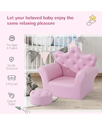 Qaba Kids Sofa Set, Children's Upholstered Sofa with Footstool, Princess Sofa with Diamond Decorations, Baby Sofa Chair for Toddlers, Girls, Pink