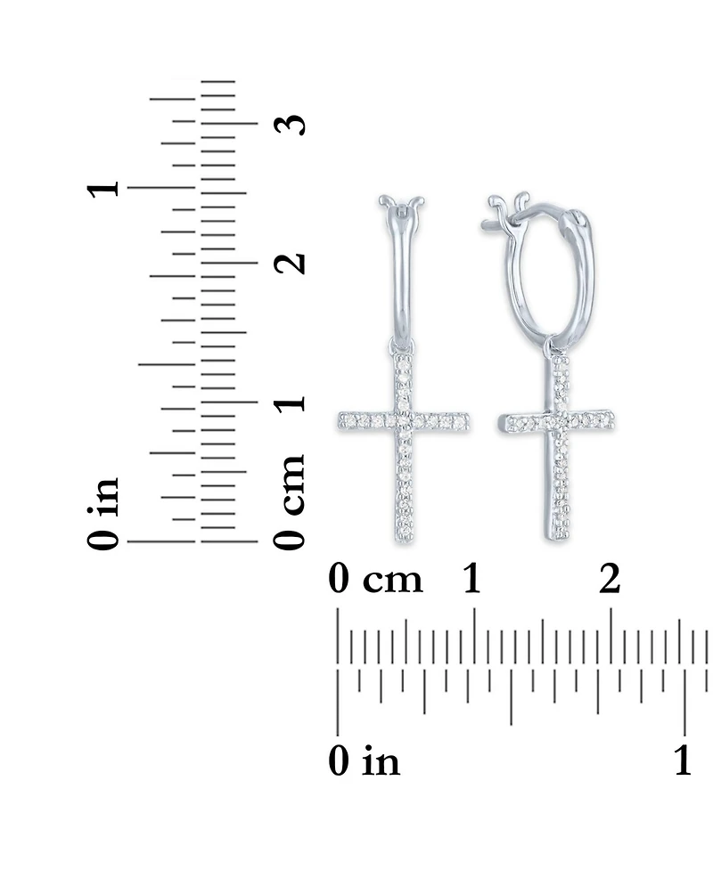 Diamond Cross Drop Earrings (1/10 ct. t.w.) in Sterling Silver