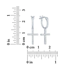 Diamond Cross Drop Earrings (1/10 ct. t.w.) in Sterling Silver