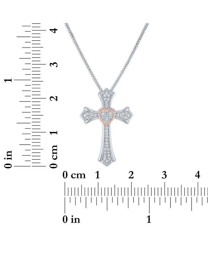 Diamond Cross Pendant Necklace (1/10 ct. t.w.) in Sterling Silver & 14k Rose Gold