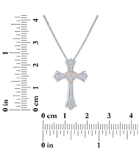 Diamond Cross Pendant Necklace (1/10 ct. t.w.) in Sterling Silver & 14k Rose Gold
