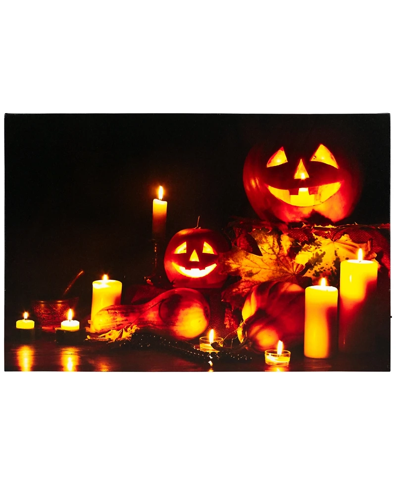 Led Lighted Jack-o-Lanterns and Leaves Halloween Canvas Wall Art, 15.75" x 23.5"