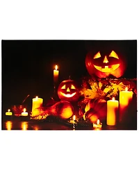 Led Lighted Jack-o-Lanterns and Leaves Halloween Canvas Wall Art, 15.75" x 23.5"