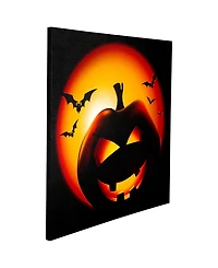 Led Lighted Bats and Jack-o-Lantern Halloween Canvas Wall Art, 19.75" x 19.75"
