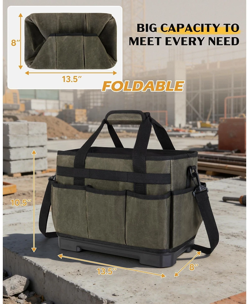 Xdovet Waxed Canvas Tool Bag Hard Bottom 8 Pockets