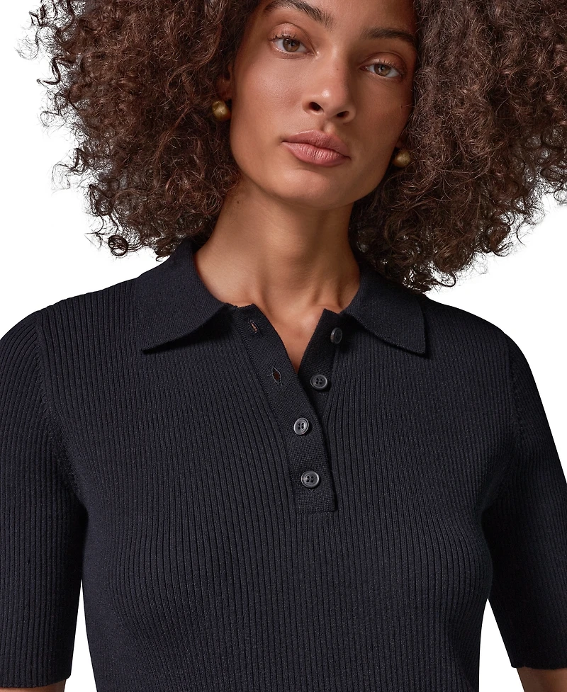 Donna Karan Weekend Women's Elbow-Sleeve Ribbed Button-Front Sweater