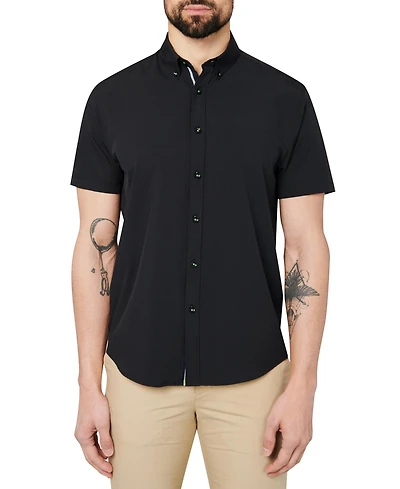 Society of Threads Men's Regular Fit 4-Way Stretch Performance Solid Short Sleeve Button Down