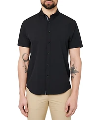 Society of Threads Men's Regular Fit 4-Way Stretch Performance Solid Short Sleeve Button Down