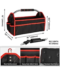 Xdovet Foldable Tool Tote Bag Stiff Frame 16-Pockets Padded Handle Water-resistant Base