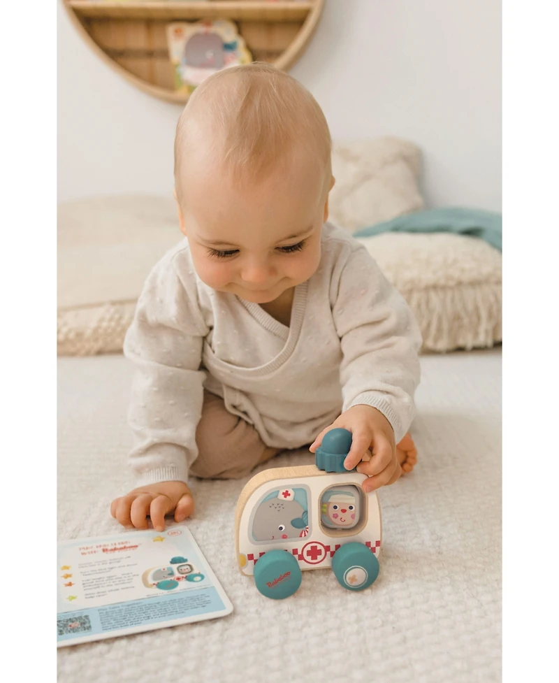 Bababoo and friends Wilma Whale Ambulance Wooden Toy Vehicle with Rotating Blue Light