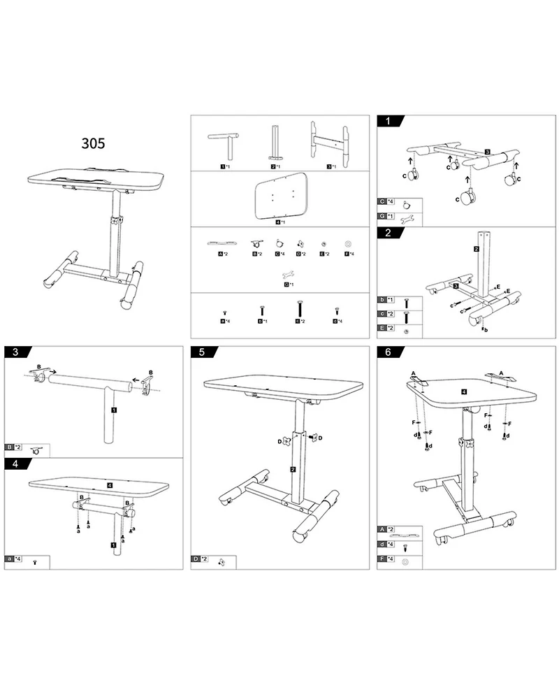 homfan Overbed Table with Wheels, Adjustable Height Foldable Rolling Side Table