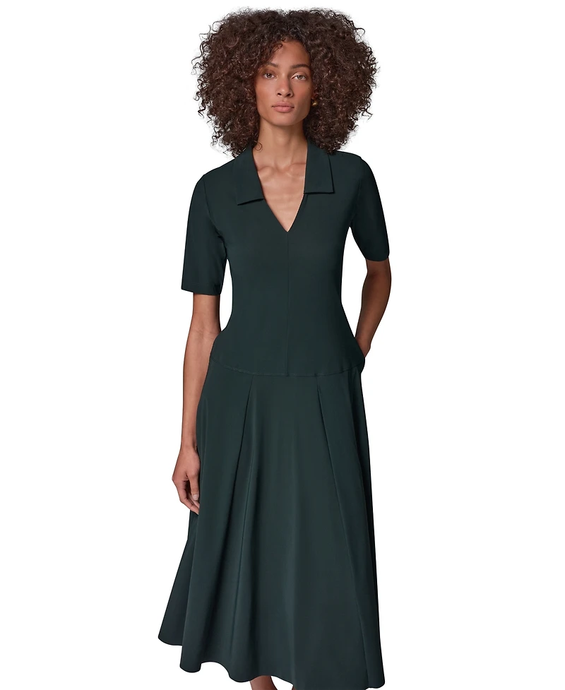 Donna Karan Weekend Women's V-Neck A-Line Midi Dress with Pockets