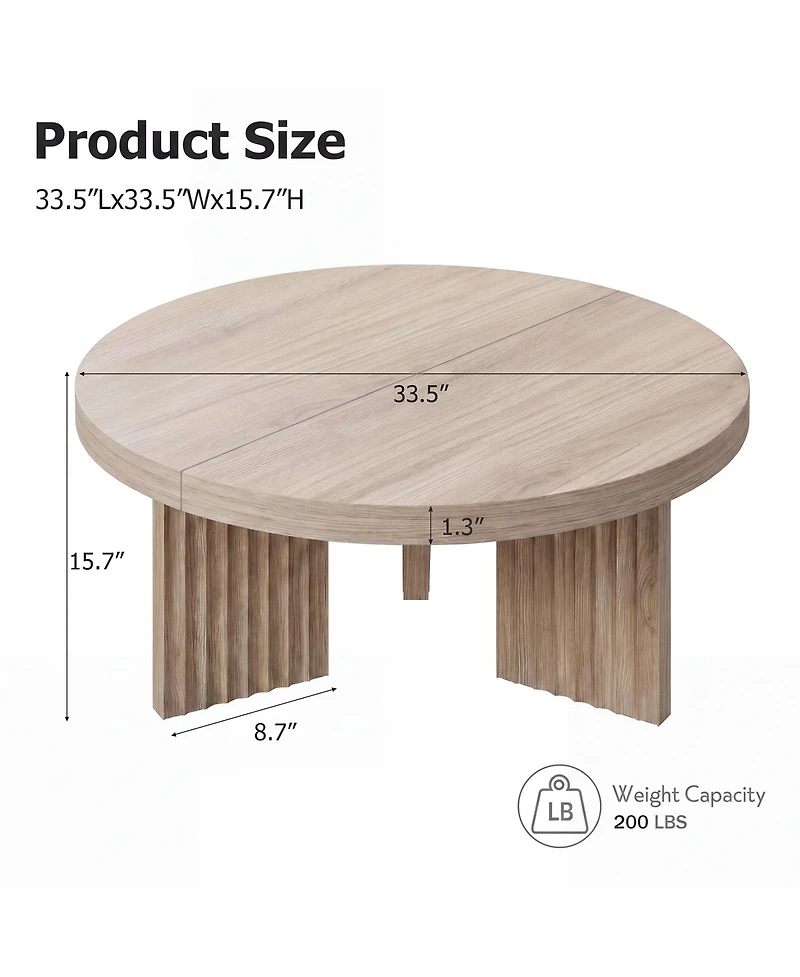 Gaomon 33.5" Round Coffee Table, Circle Center Table with Fluted Legs and 1.3" Thick Top, Accent Sofa Tables for Living Room, Bedroom, Easy Assembly