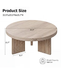 Gaomon 33.5" Round Coffee Table, Circle Center Table with Fluted Legs and 1.3" Thick Top, Accent Sofa Tables for Living Room, Bedroom, Easy Assembly