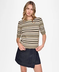 Dkny Jeans Petite Striped Puff-Sleeve Sweater