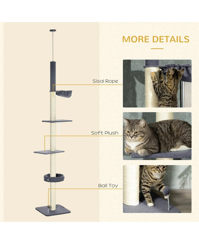 Ruie Floor to Ceiling 5-Tier Cat Tree Tower with Hammock and Cozy Bed