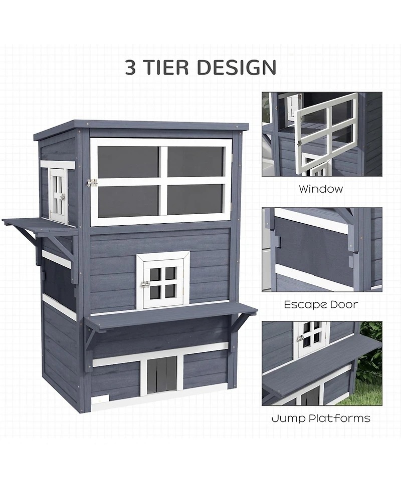 Ruie Outdoor 3-Tier Cat House Kitty Shelter with Escape Door