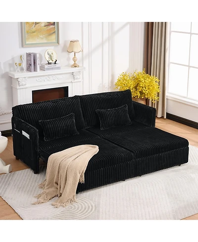 Clihome 73 Inch Convertible Sofa Bed 3-in-1 Pull Out Corduroy Couch with Usb Port Side Pocket