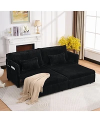 Clihome 73 Inch Convertible Sofa Bed 3-in-1 Pull Out Corduroy Couch with Usb Port Side Pocket