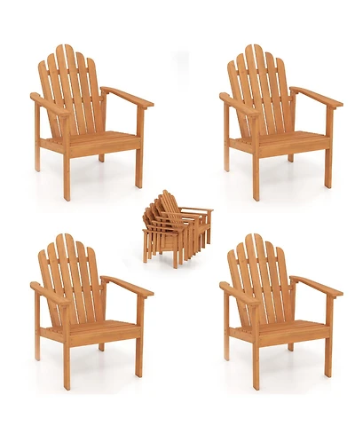 Gymax 4 Piece Stackable Adirondack Chairs with Slatted Backrests and Seats Built-in Armrests