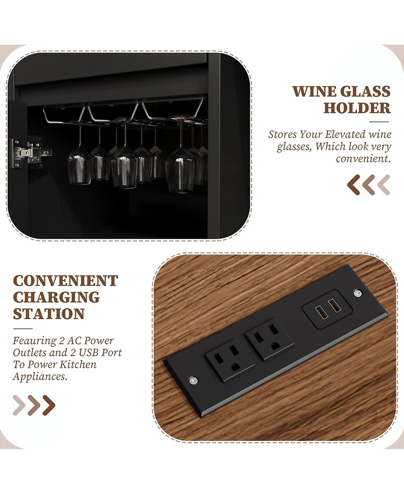 homfan 53" Coffee Bar Cabinet with Fridge Space Charging Station, Wine Rack and Fluted Liquor Cabinet for Dining Room and Kitchen