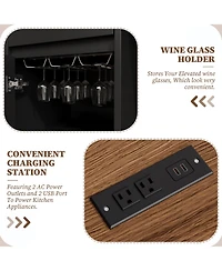 homfan 53" Coffee Bar Cabinet with Fridge Space Charging Station, Wine Rack and Fluted Liquor Cabinet for Dining Room and Kitchen