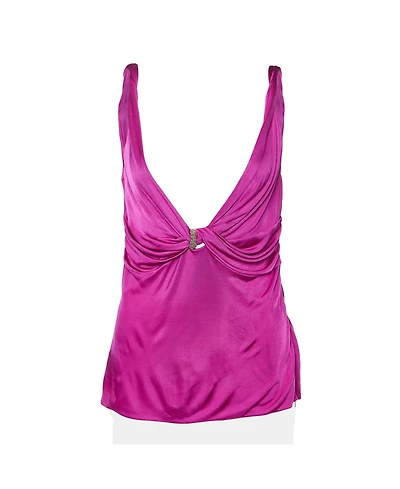 Pre-Owned Versace Women's Embellished Knot-Front Jersey Top