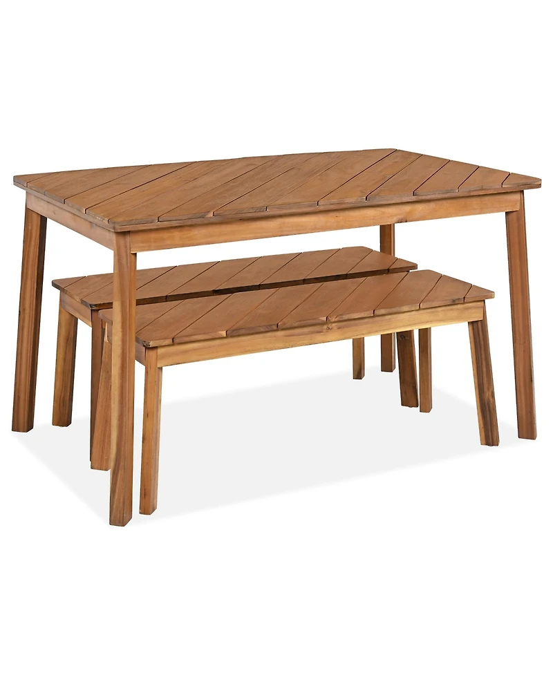 Clihome 3 Pieces Acacia Wood Table Bench Dining Set